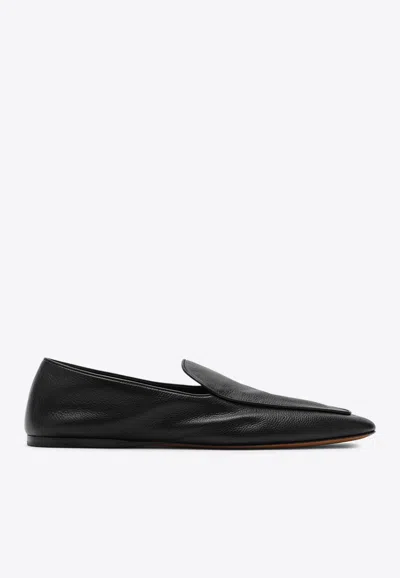 The Row Awar Grained Leather Loafers In Black