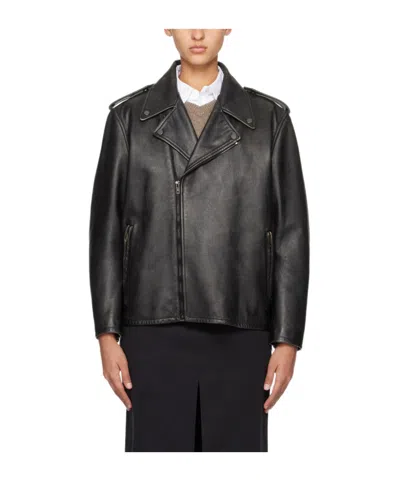 The Row Catilina Zipper Leather Jacket In Black