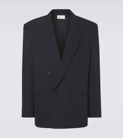 The Row Donnes Double-breasted Wool Blazer In Blue