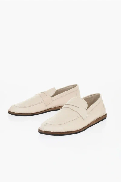 THE ROW HAMMERED LEATHER CARY PENNY LOAFERS