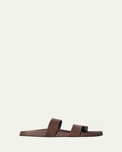 The Row Hugh Leather Toe-ring Slide Sandals In Brown