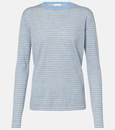 The Row Juhi Striped Cotton And Cashmere Sweater In Blue  White Stripe