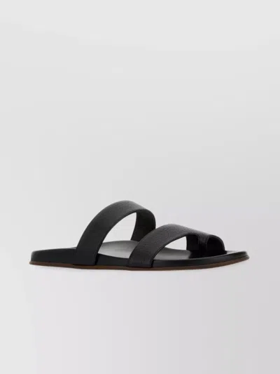 The Row Hugh Leather Toe-ring Slide Sandals In Black