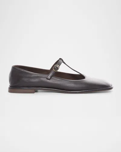 The Row Leather T-strap Ballerina Flats In Black