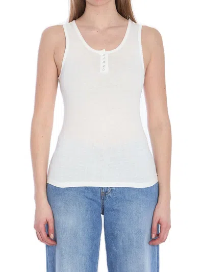 The Row Ribbed Texture Tank Top With Button Detail In White