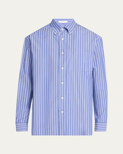 The Row Men's Bresson Striped Poplin Sport Shirt In Purple Blue / White