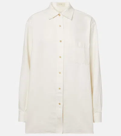 The Row Nesson Oversized Linen Denim Shirt In Green