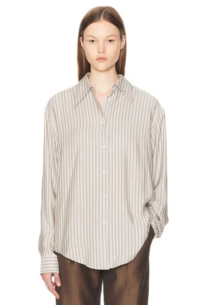 The Row Parave Striped Silk Shirt In Beige