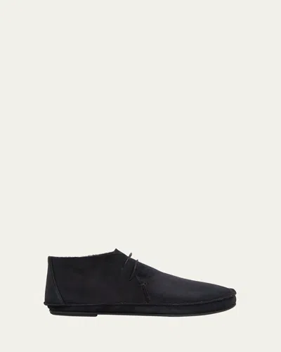 The Row Tyler Suede Shearling Moccasin Booties In Black