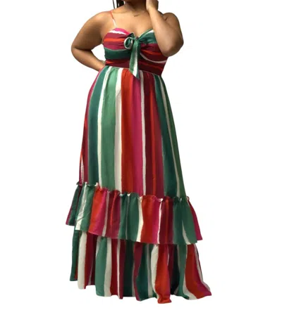 The Sang Sleeveless Maxi Dress In Pink & Green Multi