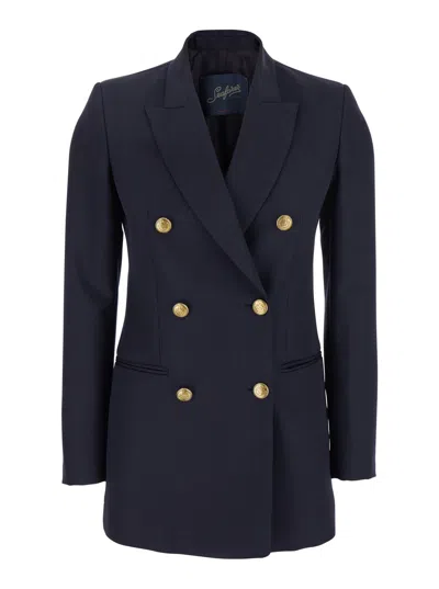 The Seafarer Betty Blue Jacket With Shoulder Pads And Metallic Buttons In Virgin Wool Woman