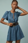 The Somerset Collection By Anthropologie The Somerset Romper: Linen Edition In Blue