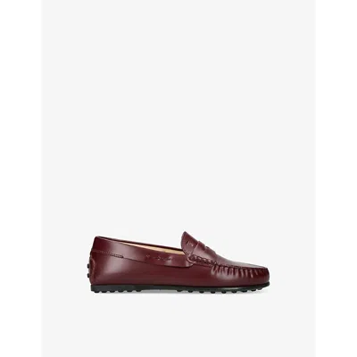 Tod's Ods Red/dark Kids' Nuovo City Gommini Penny-bar Leather Driving Shoes Eur 32 / 13 Uk