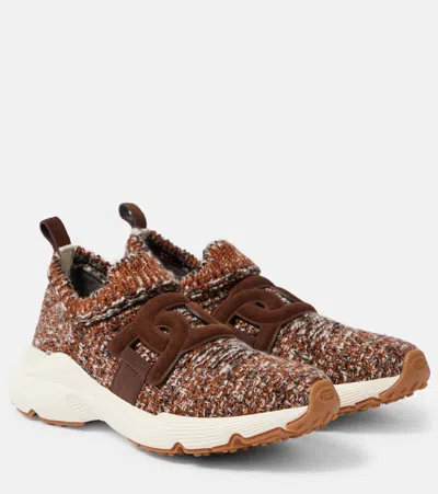 Tod's Slip-on Sneakers Featuring Knitted Upper In Brown