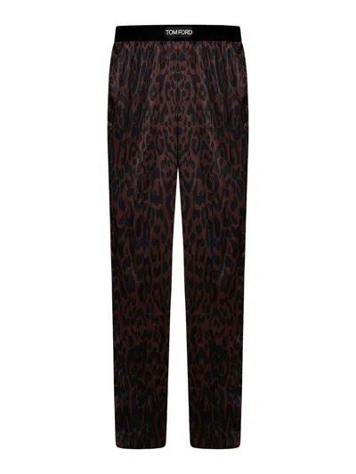 Tom Ford Silk Satin Pajama Pants In Brown