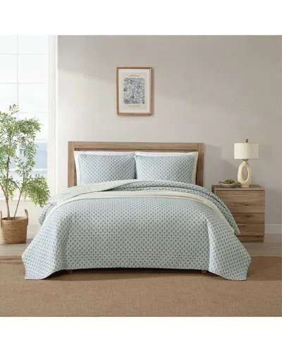 Tommy Bahama 136 Thread Count Coastal Batik Cotton Reversible Quilt Set In Green