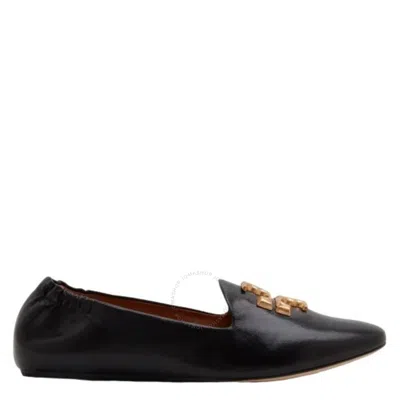 Tory Burch Black Eleanor Leather Loafers In Gold Tone/black