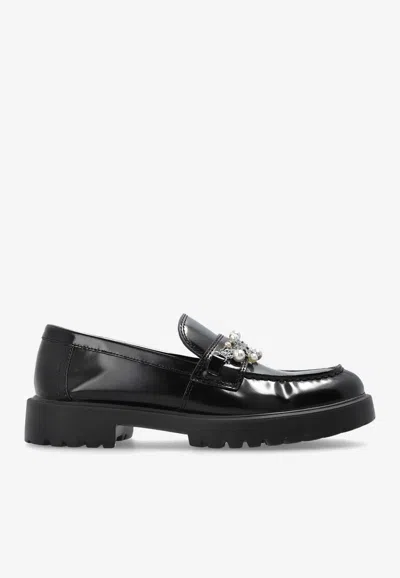 TORY BURCH CHAIN EMBELLISHED CLASSIC LUG LOAFERS