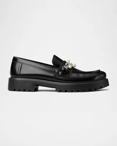 TORY BURCH EMBELLISHED MEDALLION LEATHER LUG-SOLE LOAFERS