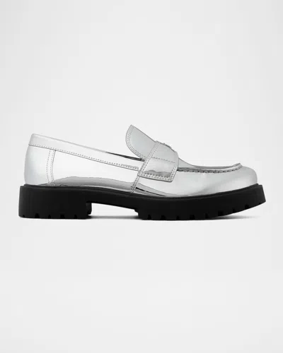 TORY BURCH METALLIC MEDALLION CLASSIC LUG-SOLE LOAFERS