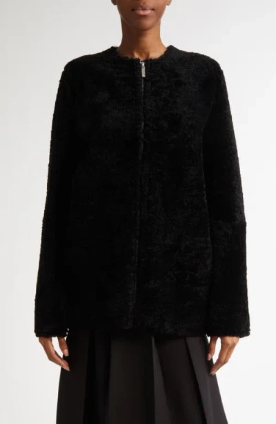 Totême Toteme Teddy Genuine Shearling Zip Jacket In Black