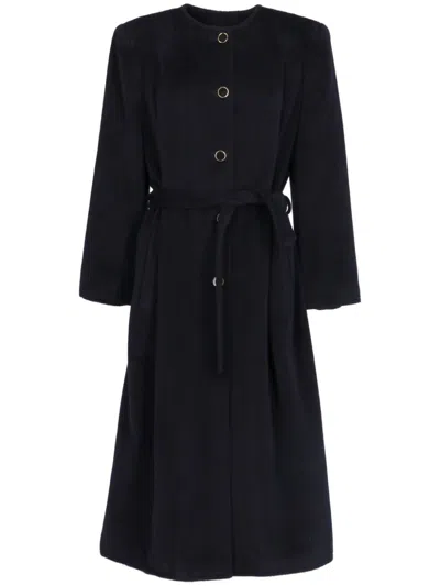 Pre-owned Valentino 1980s Belted Coat In Blue
