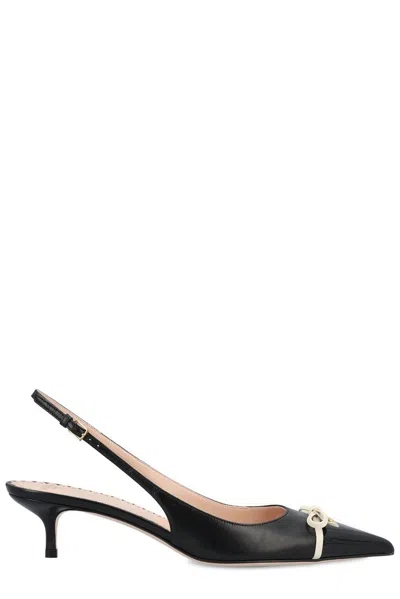 Valentino Garavani Bepointy 45 Bow-embellished Leather Slingback Pumps In Black