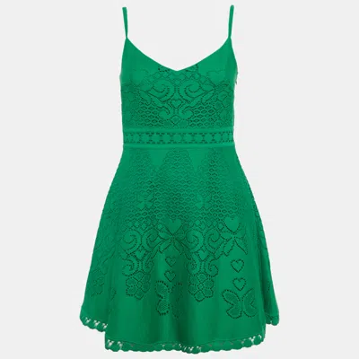 Pre-owned Valentino Green Patterned Knit Strappy Mini Dress S