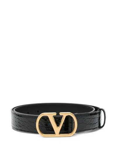 Valentino Garavani Black Signature Logo Buckle Belt