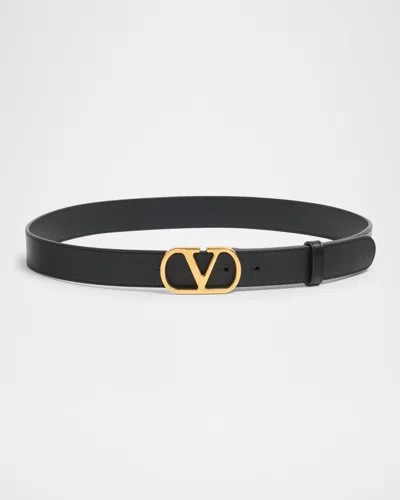 Valentino Garavani Vlogo Signature Belt In Shiny Calfskin 30 Mm Woman Black 100