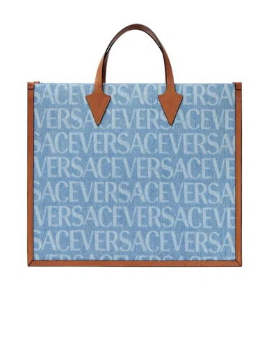 Versace Allover-print Denim Tote Bag In Blue