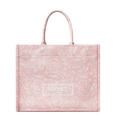 Versace Athena Barocco Jacquard Large Tote Bag In Pink