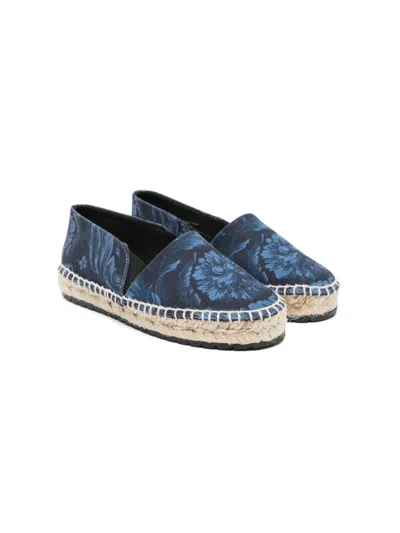 Versace Kids' Barocco Denim Espadrilles In 蓝色