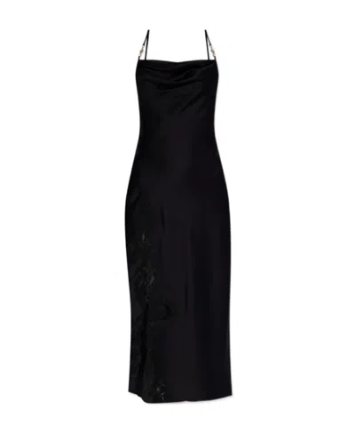 Versace Barocco-lace Satin Midi Dress In Black