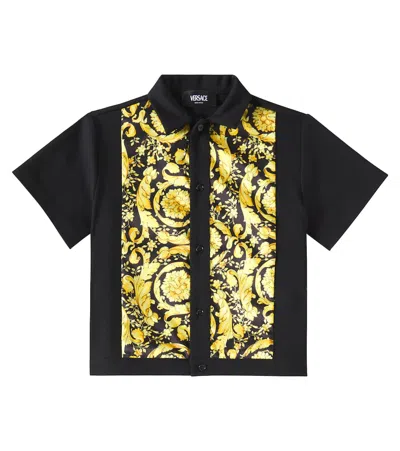 Versace Kids' Barocco-print Short-sleeve Shirt In Black