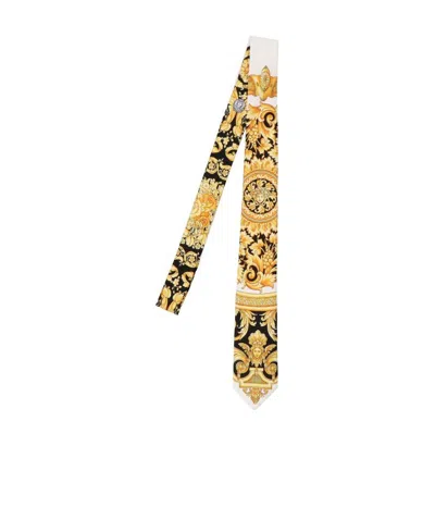 Versace Barocco-print Silk Tie In Nude