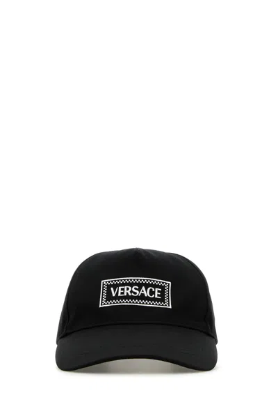 Versace Black Cotton Baseball Cap In Blackwhite