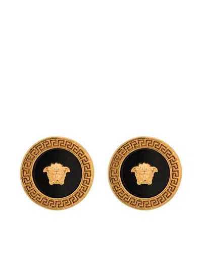 Versace Black And Gold Earrings With Medusa Detail In Metal Woman In Multicolor