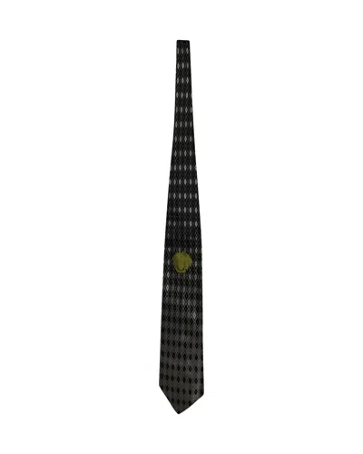Versace Geometric Printed Tie In Black And Silver Silk In Multi