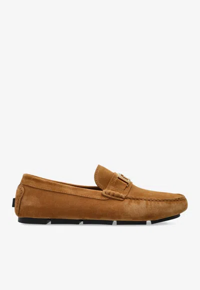Versace Greca Plaque Suede Loafers