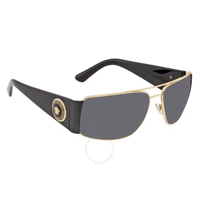 Versace Grey Rectangular Men's Sunglasses Ve2163 100287 63 In Grey/gold Tone