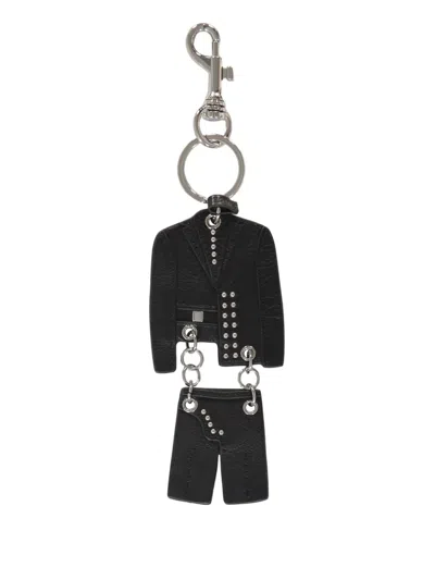 Versace Leather Keyring In Black