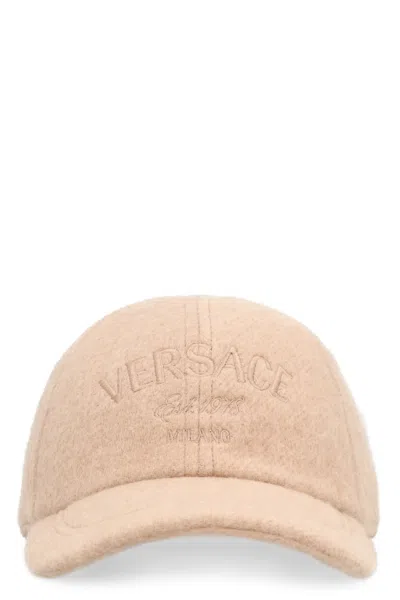 Versace Logo Baseball Cap In Beige