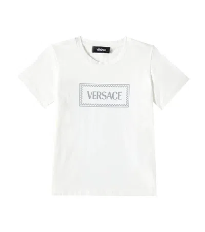 Versace Kids' Logo Cotton Jersey T-shirt In White+grey