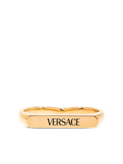 Versace Logo-engraved Ring In Gold