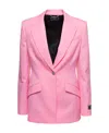 Versace Pink Single-breasted Jacket With All-over Tonal Logo Lettering Print In Wool Woman In Pink