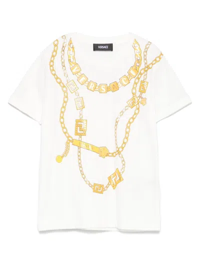 Versace Kids' T-shirt Mit Logo-print In Weiss