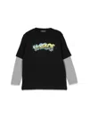 Versace Kids' Long Sleeve Insert Logo T-shirt In Blackgrey