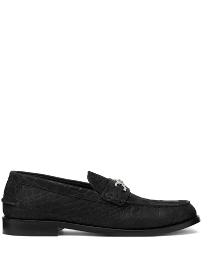 Versace Black Croc-effect Medusa '95 Suede Loafers In 1b00p-black-palladiu