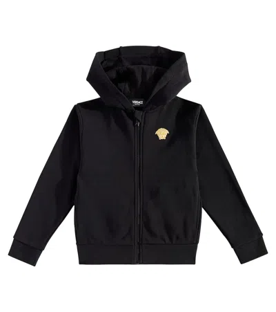 Versace Kids' Medusa Cotton Jersey Zip-up Sweatshirt In Black